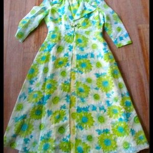 Vtg 2 piece full length lined dress w/sheer cover floral empire jacket size 16